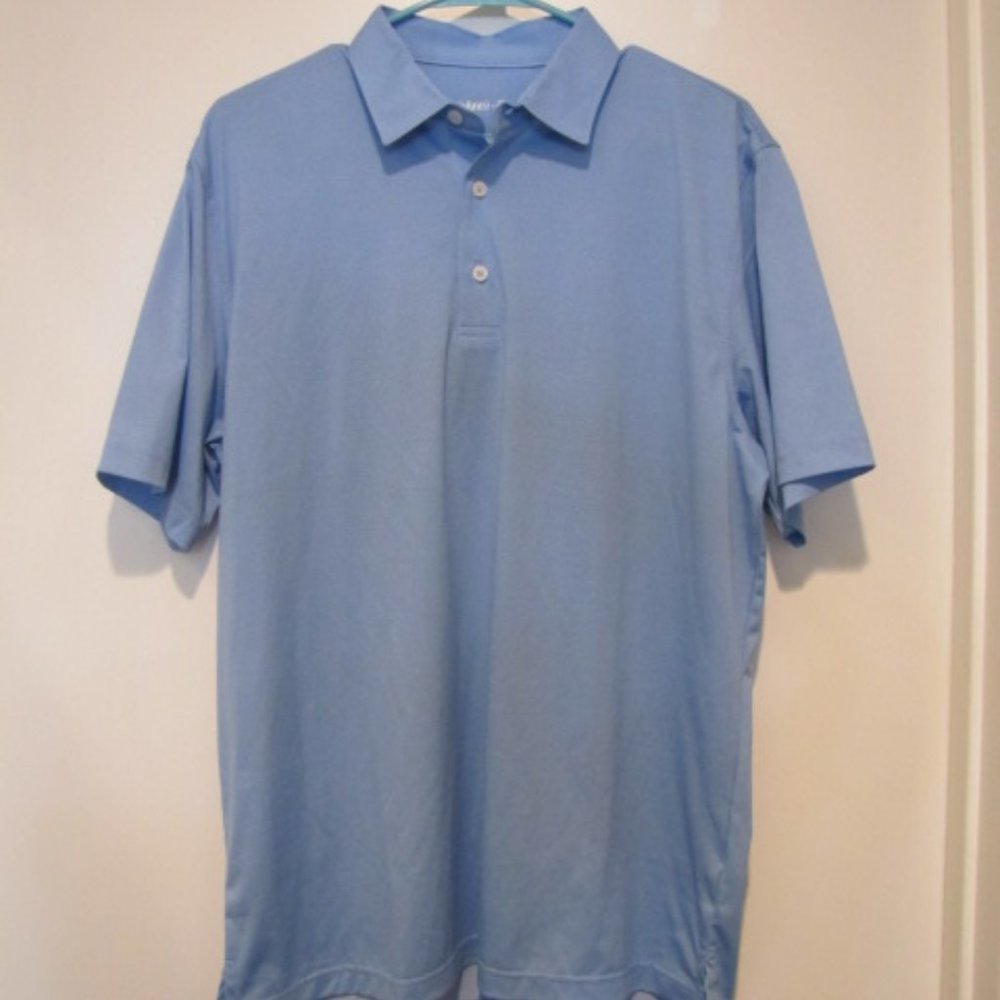 Mens Johnnie O shirt size Medium Light Blue with small darker blue dots